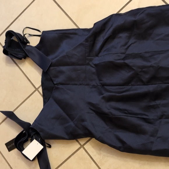 NWT Alfred Sung Satin Fit Flare Maxi Dress Gown Shoulder Bows Midnight Navy 16 - Picture 4 of 11